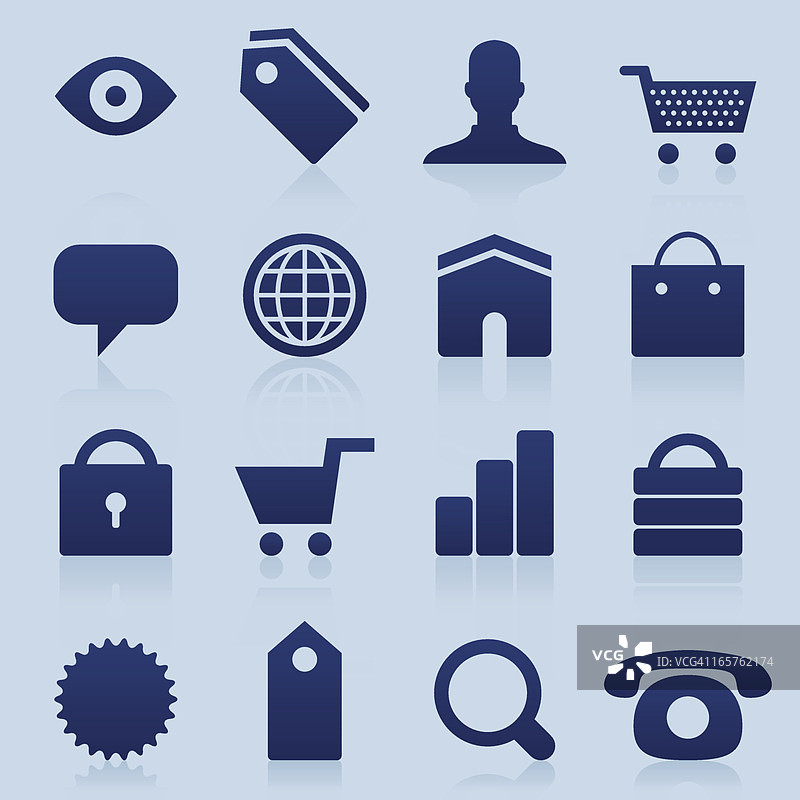 蓝色网站和电子商务迷你图标图片素材