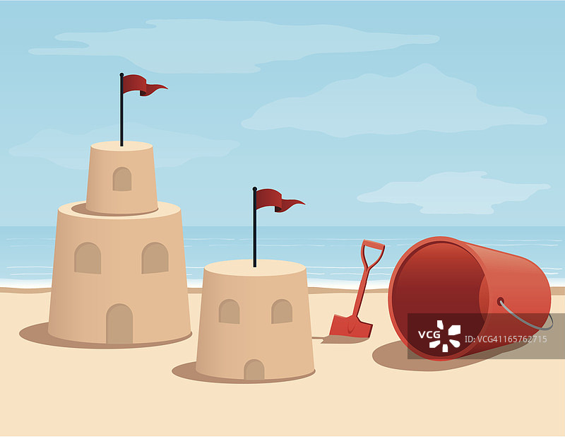 海滩上的卡通沙堡图片素材