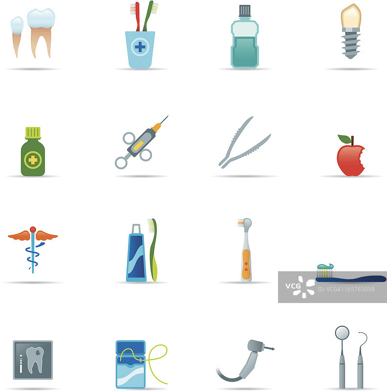 牙科设备彩色图标集图片素材