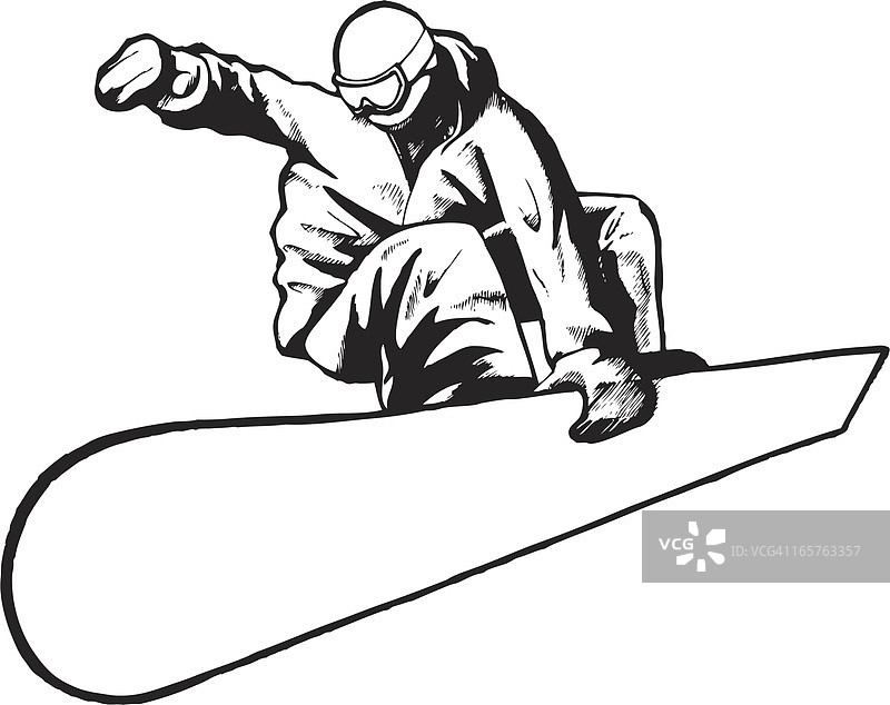 单板滑雪者线条画图片素材