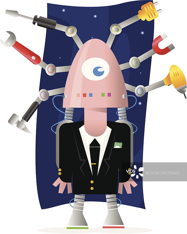 具有多种工具的多技能经理机器人图片素材