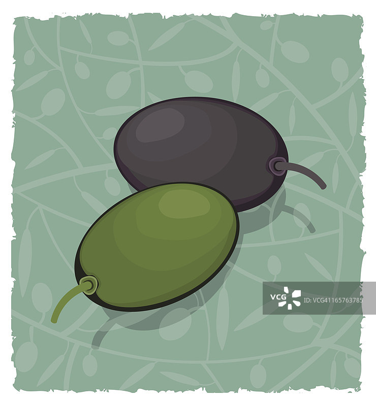 绿色和黑色橄榄的特写在花的背景图片素材