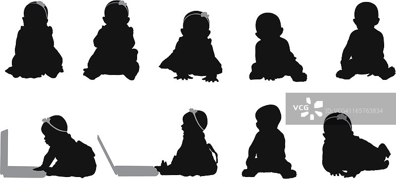 使用笔记本电脑的婴儿剪影图片素材