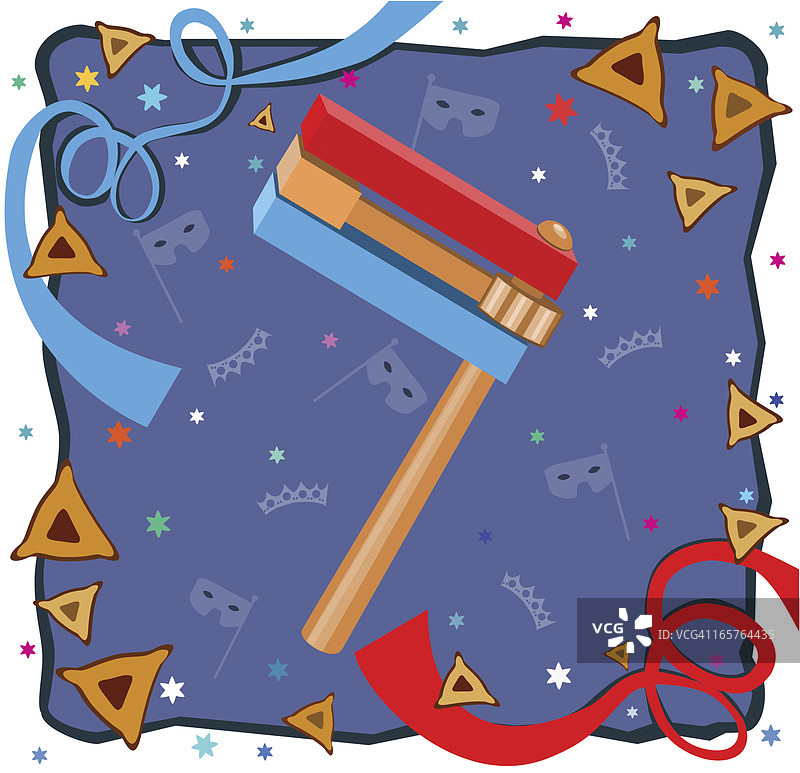 普林节噪音器、彩带、哈曼塔斯和面具图片素材