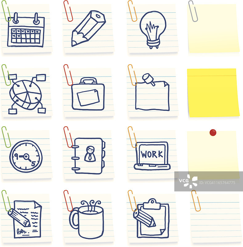 便签纸上的办公图标图片素材