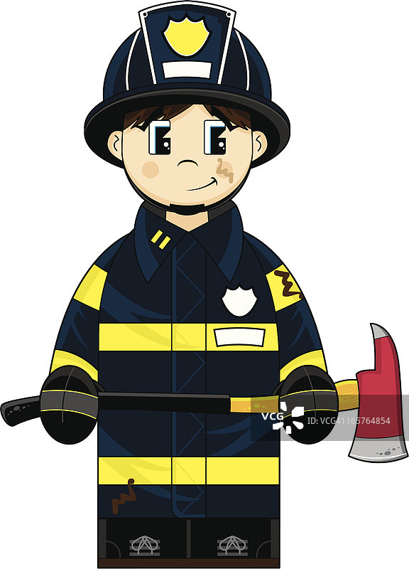 可爱小消防员带斧头图片素材