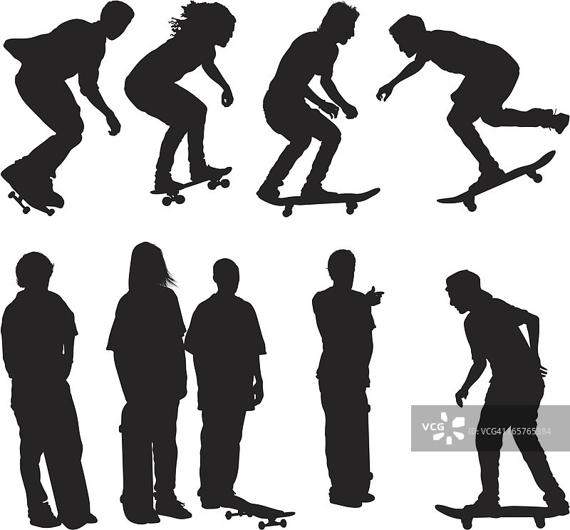 玩滑板的青少年剪影图片素材