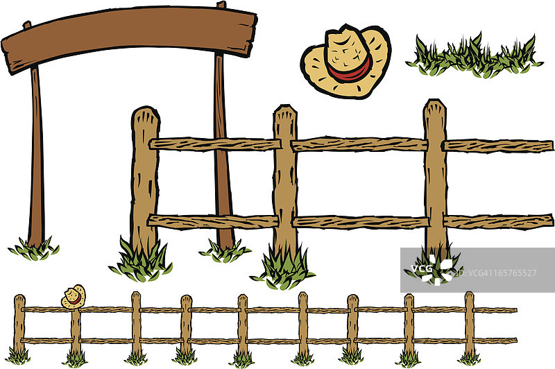 带牛仔帽的木栅栏和入口标志图片素材