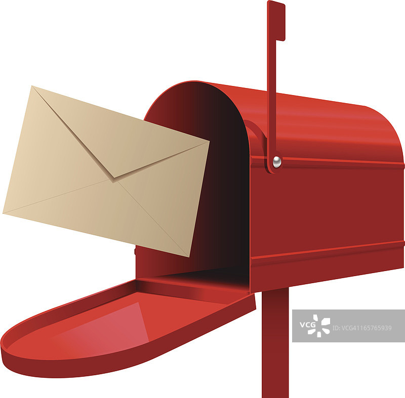 红色邮箱与米色信封，准备邮寄图片素材