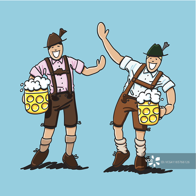 快乐的穿皮裤男子与啤酒杯图片素材