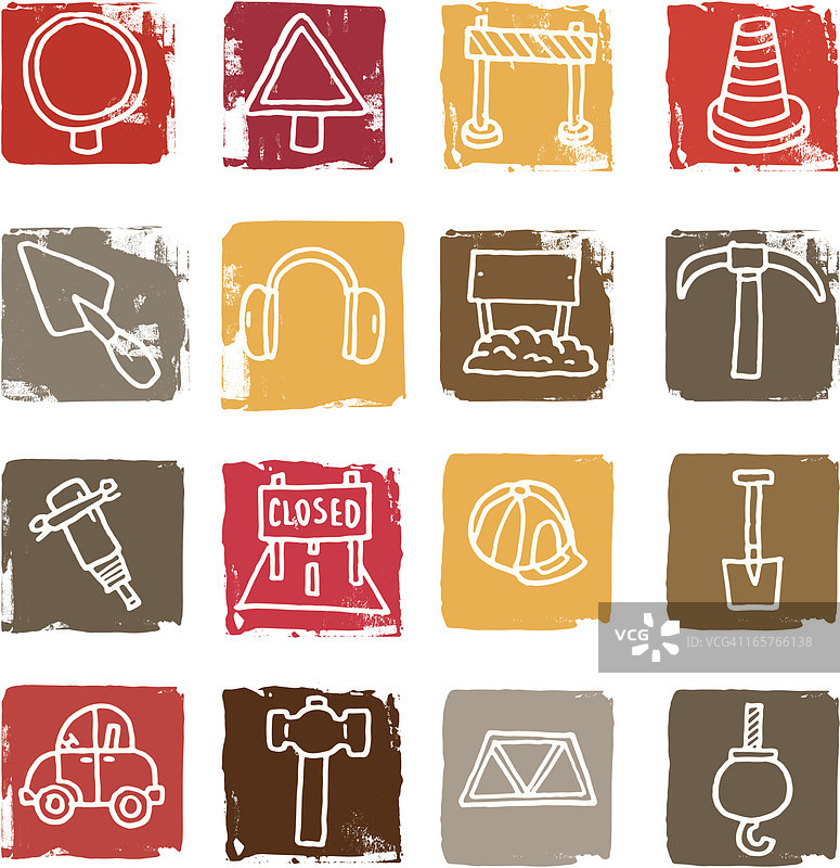建筑施工Grunge风格图标图片素材