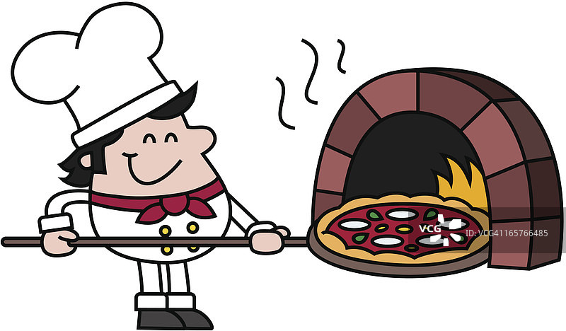 带着烤箱的比萨厨师图片素材