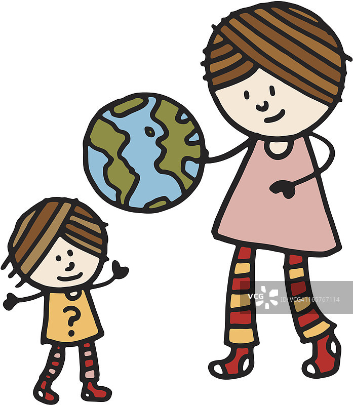 母亲给女儿展示地球模型图片素材
