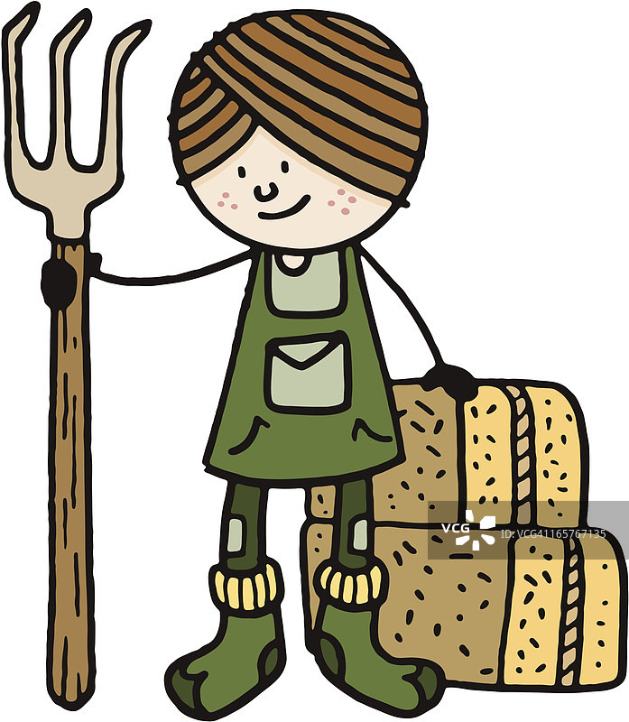 农民拿着草叉和干草捆图片素材