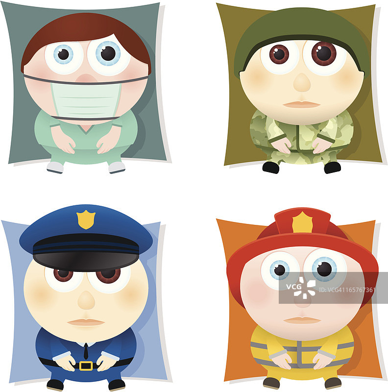 大眼公共服务人物素材合集：医生、士兵、警察、消防员图片素材