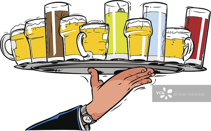 服务员与饮品拼盘图片素材