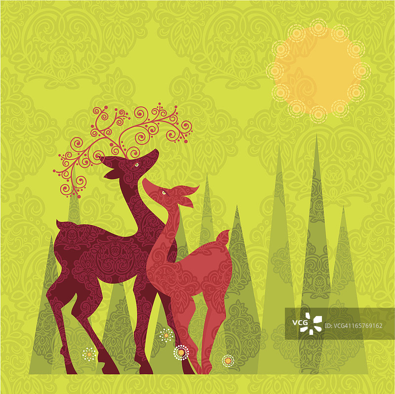 春季小鹿情侣图片素材