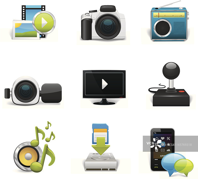 多媒体和娱乐图标集图片素材