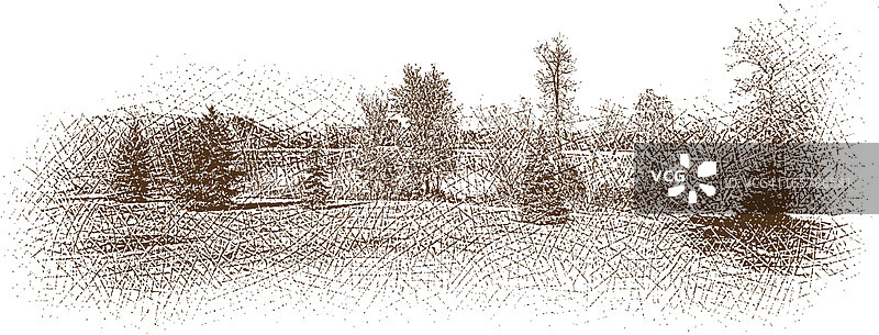 湖泊与树木景观蚀刻图片素材