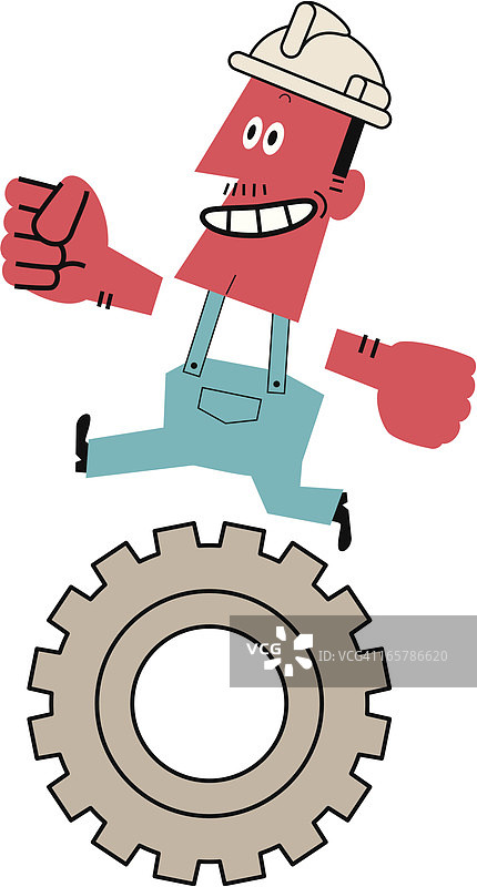 工人在齿轮上行走图片素材