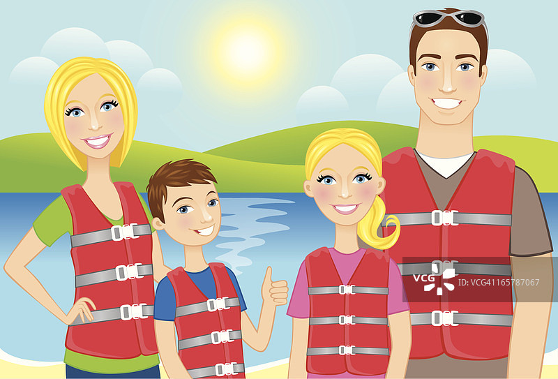 家人穿着救生衣图片素材