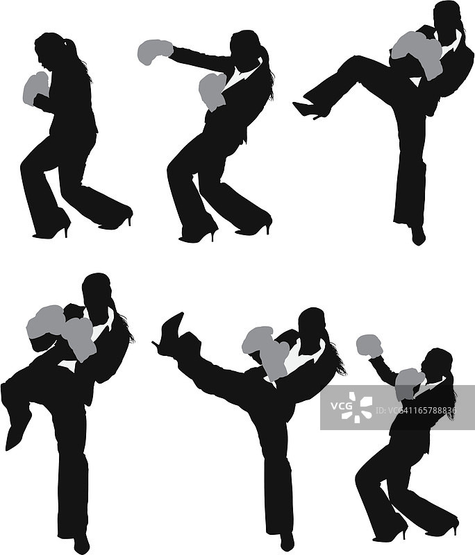 战斗姿势的女商人剪影图片素材