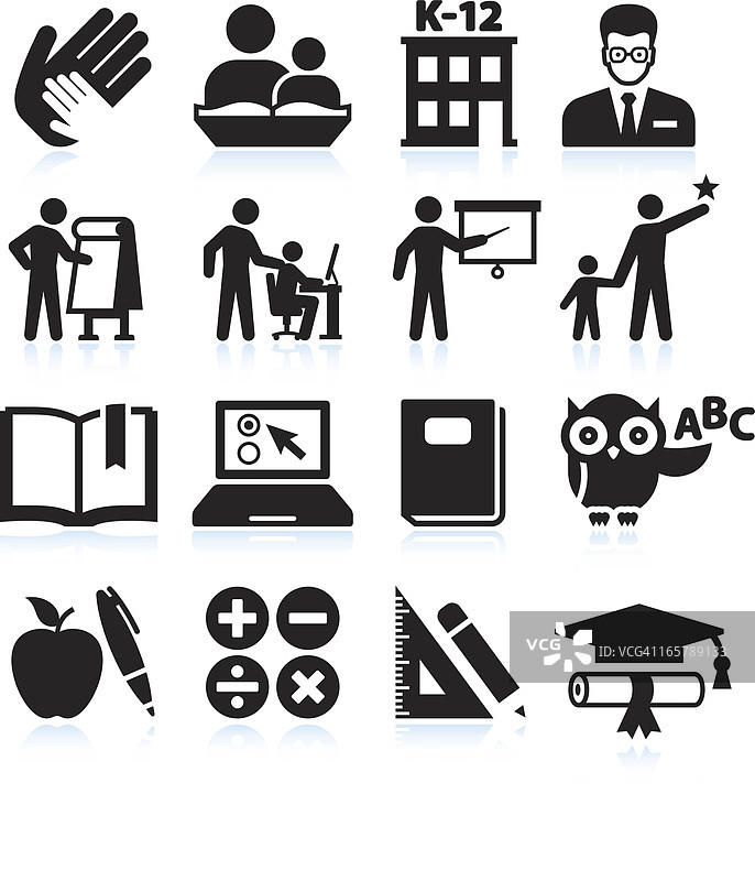 辅导和教育黑白矢量图标集图片素材