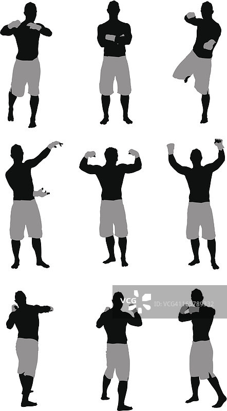 摆出战斗姿势的男人的多重影像图片素材