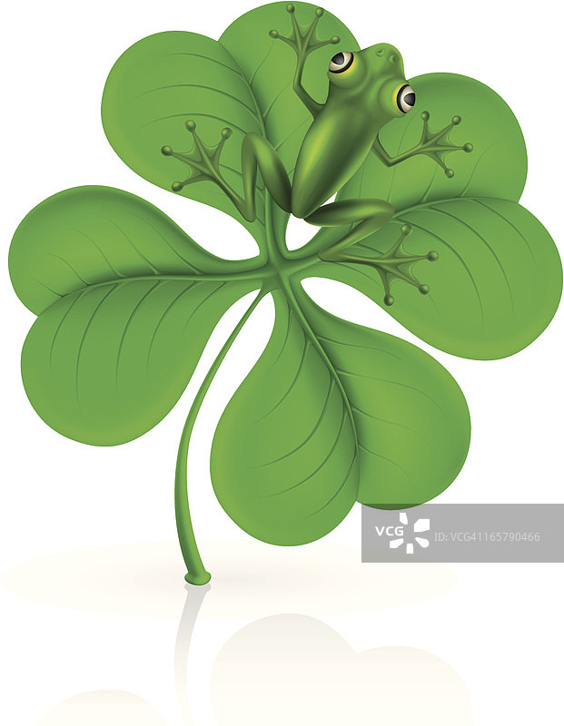 绿色青蛙与四叶草图片素材