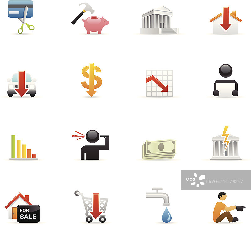彩色金融与经济危机图标图片素材