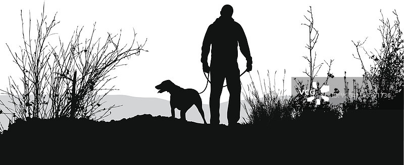 遛狗矢量剪影图片素材