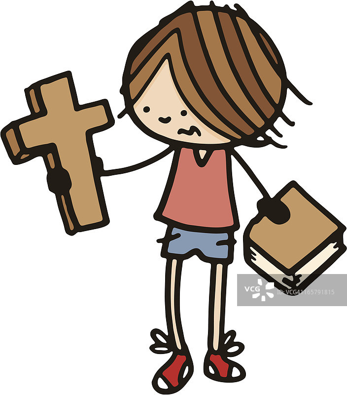 拿着十字架和圣经的小男孩图片素材