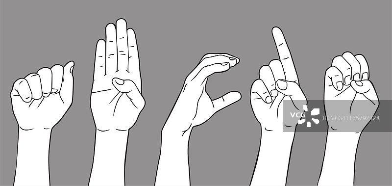 手语字母A B C D E图片素材