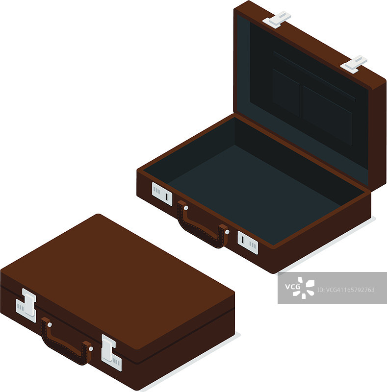 打开和关闭的棕色公文包图片素材