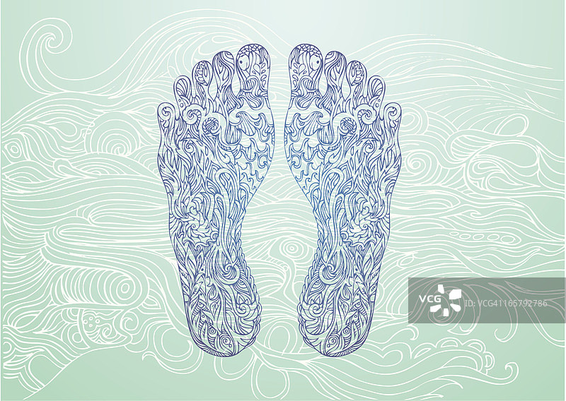 浅蓝色背景上的蓝色脚印图片素材