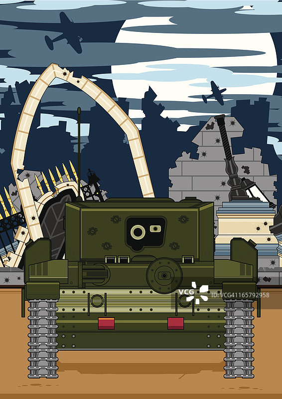废墟城市中的军队坦克图片素材