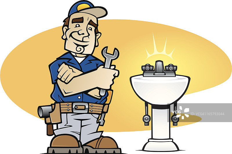 自豪的水管工和水槽图片素材