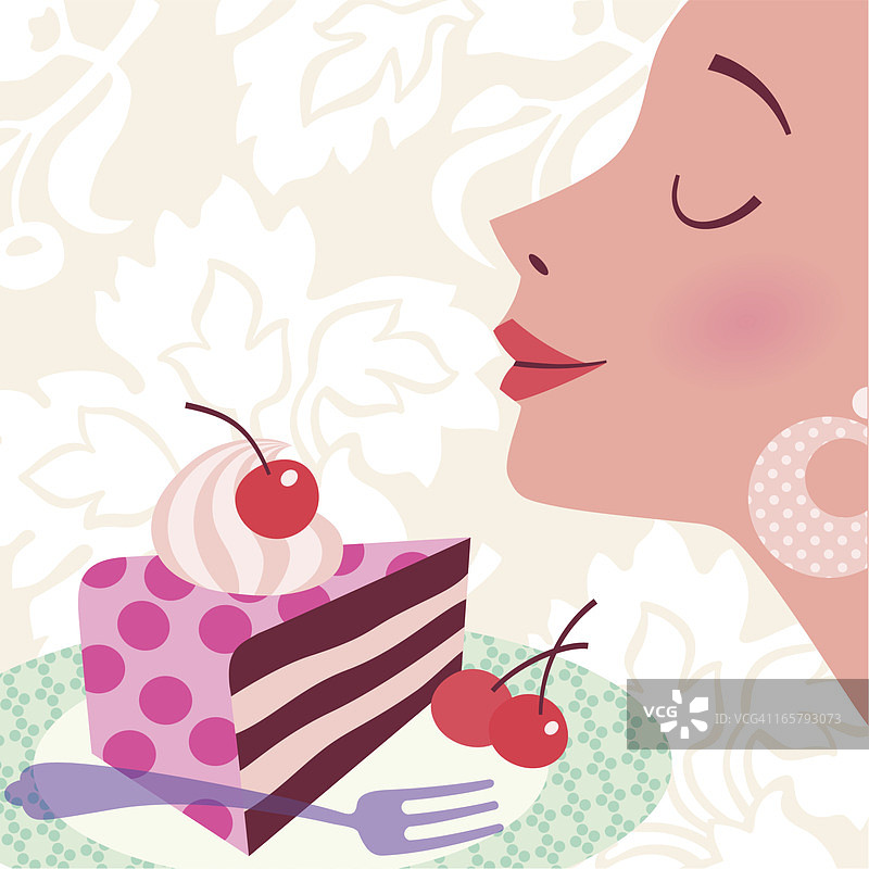 蛋糕和女孩的脸图片素材