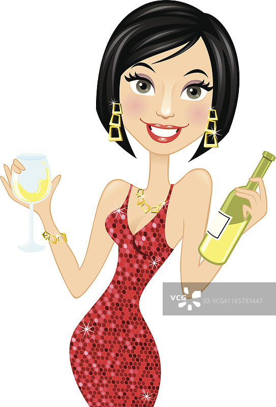 手持白葡萄酒的女人图片素材