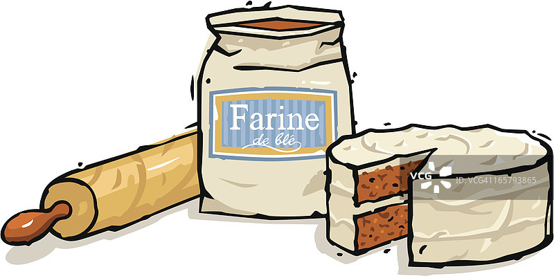 面粉、蛋糕和擀面杖图片素材