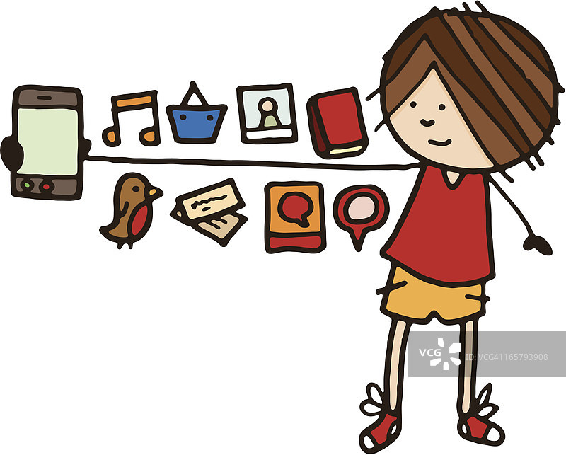 手臂很长并有很多图标的男孩图片素材