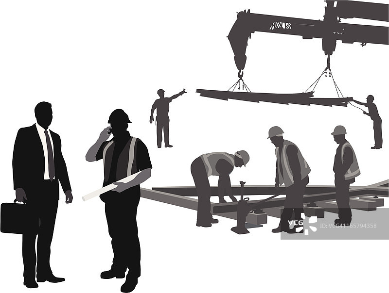 铺设铁轨矢量剪影图片素材