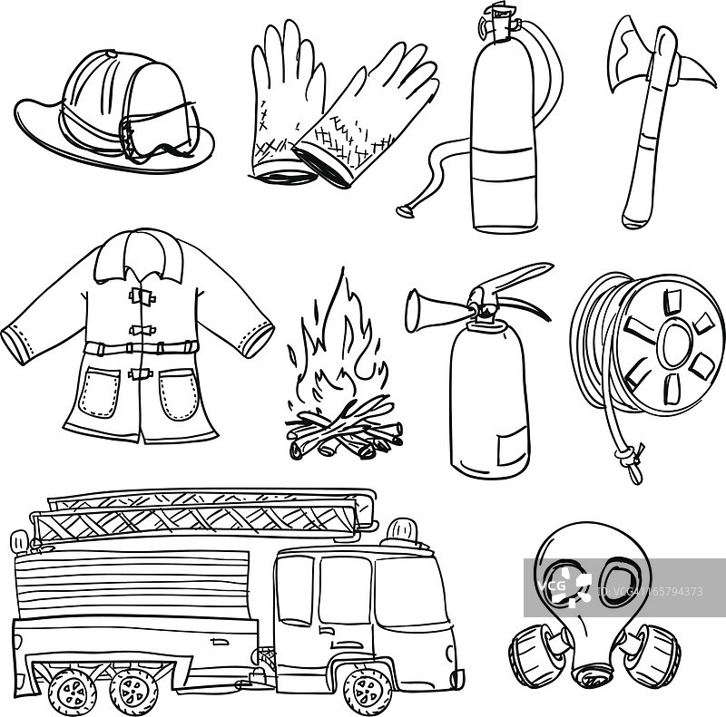 黑白消防员装备图片素材
