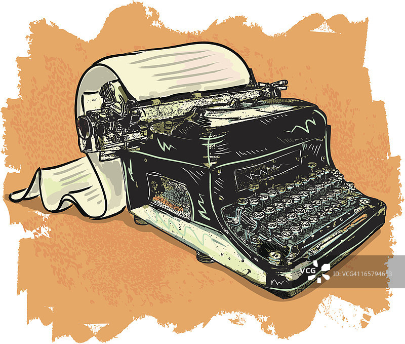 带有长纸卷的复古打字机图片素材