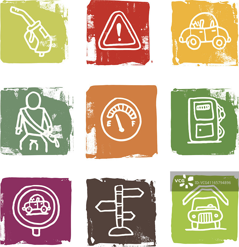 汽油和汽车相关方块图标集图片素材