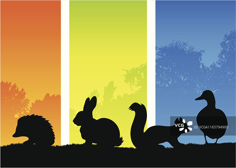 乡村动物小剪影图片素材