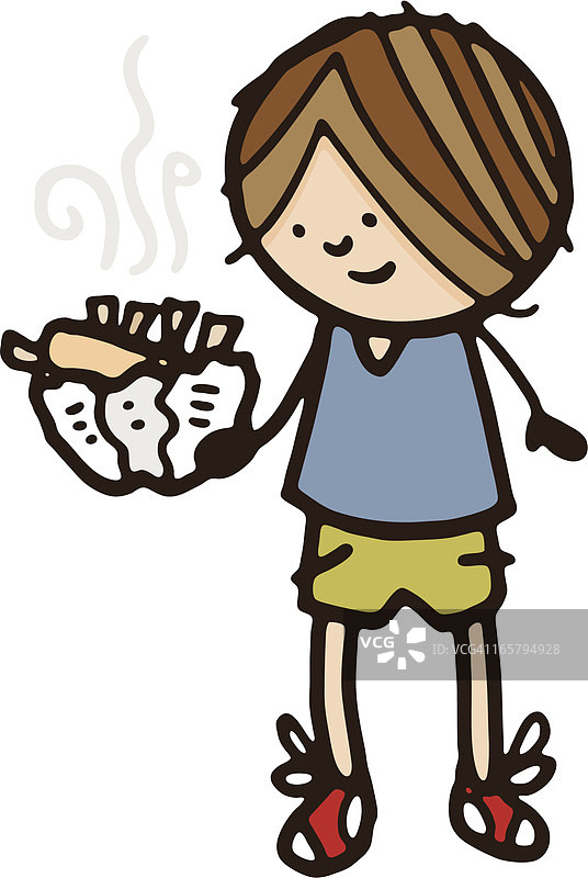 拿着炸鱼薯条的男孩图片素材