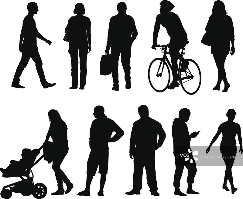 城市人群剪影图片素材