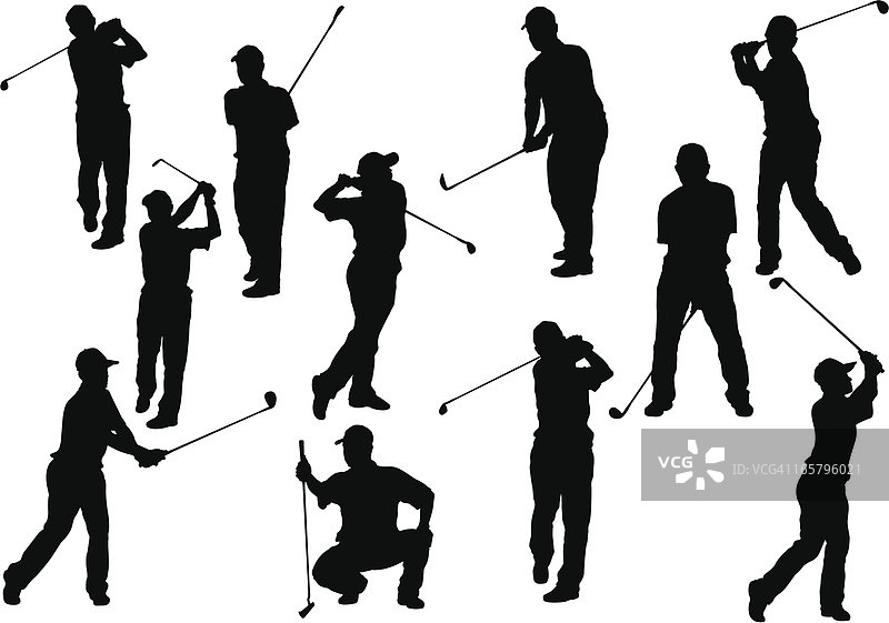 高尔夫球手不同姿势剪影图片素材