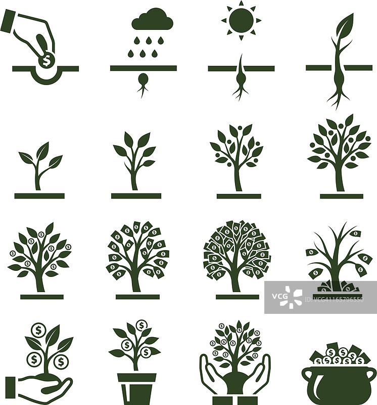 深绿色摇钱树矢量图标图片素材